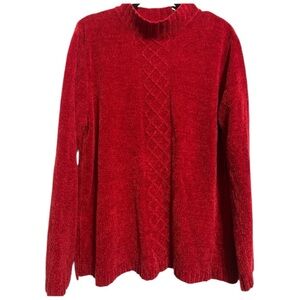 Soft Cozy Red Diamond Cable Knit Stretch Turtle Neck Sweater Size Extra Large XL